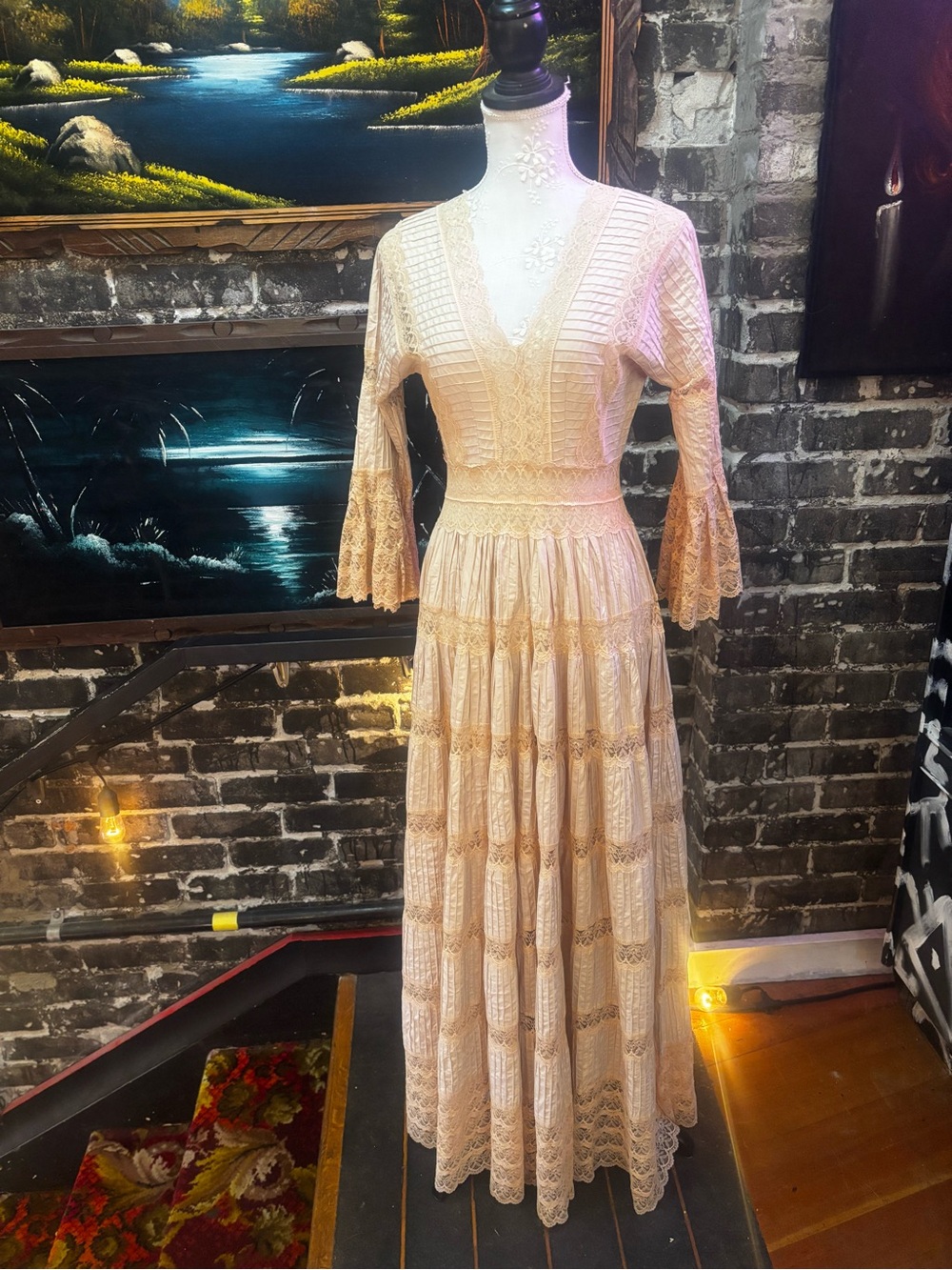 1970’s lacy wedding dress with bell sleeves!